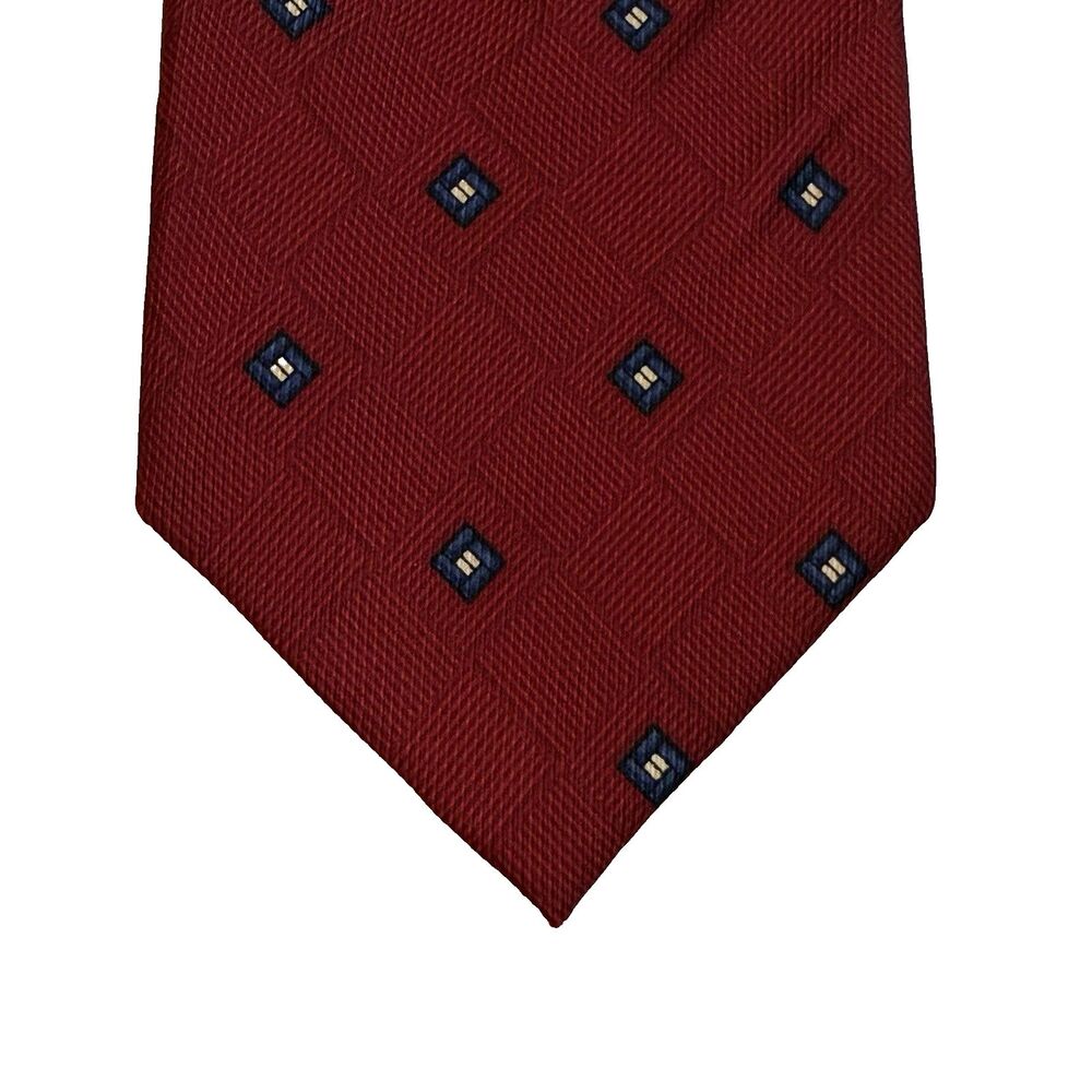 Nautica 100% Silk Burgundy & Navy Geometric Grid Dress Tie Business